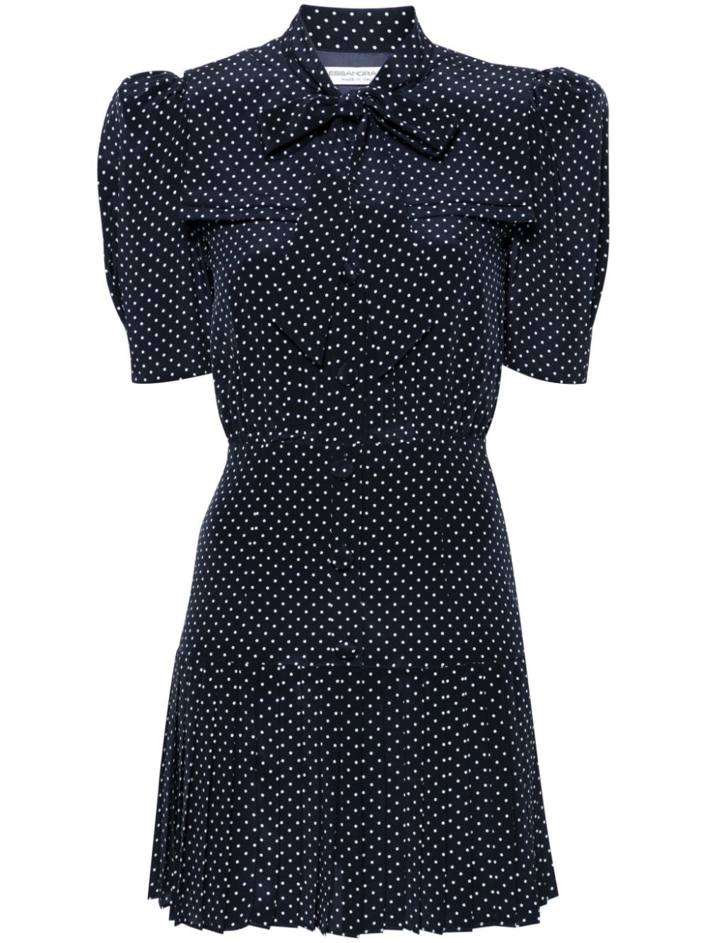 Blue navy polka dot pleated dress women ALESSANDRA RICH